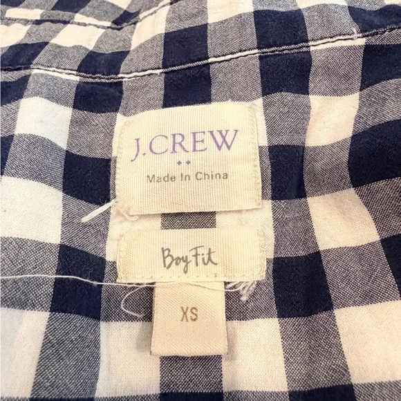 Navy White Gingham Button Down Shirt XS Relaxed Fit Cotton Preppy J.Crew - Picture 9 of 10